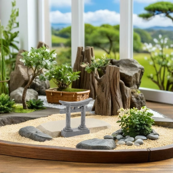 BESTYASH 2Pcs Resin Architectural Scene Assembly Model Japanese Torii Gate for Bonsai Landscaping Grey
