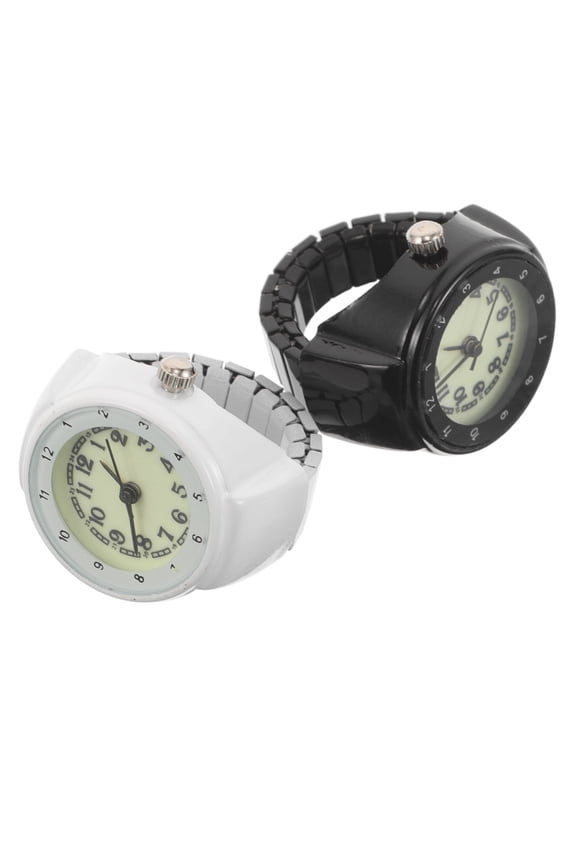 2Pcs Unisex Stainless Steel Finger Ring Watches with Luminous Dial and Elastic Band