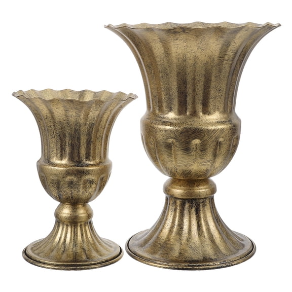 BESTYASH Set of 2 Retro Dark Brown Metal Plant Pots, Iron Flowerpots for Garden, Patio, Tabletop or Indoor Centerpiece Decor