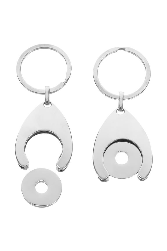 2Pcs Reusable Trolley Token Keychains Metal Shopping Cart Chip Key Fob