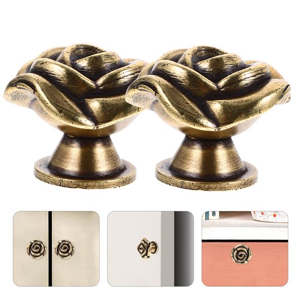 BESTYASH 2Pcs Golden Metal Cabinet Handles Vintage Rose Flower Drawer Pulls for Furniture