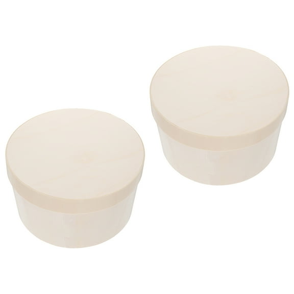 BESTYASH 2Pcs Round Beige Wooden Cake Containers Sturdy Dessert Boxes with Protective Lids