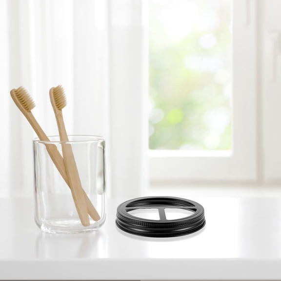 BESTYASH 2Pcs Rust Proof Stainless Steel Mason Jar Lids with Black Reusable Cover Bands