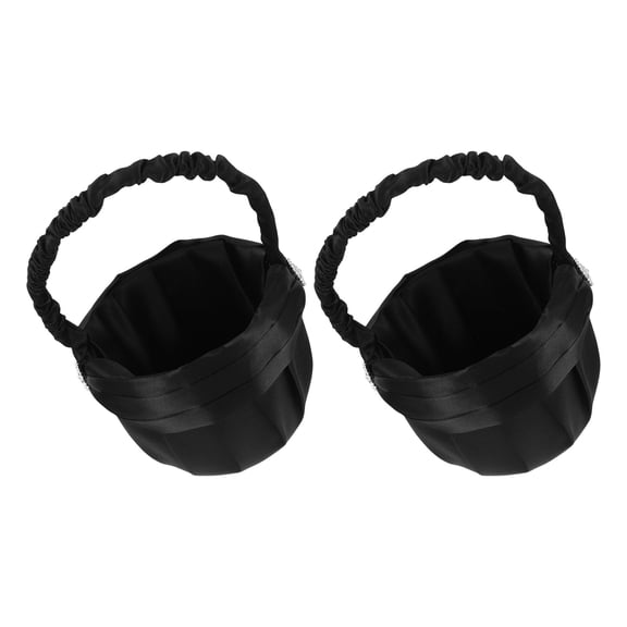 BESTYASH 2Pcs Wedding Handheld Flower Basket Black Rhinestone Design for Rose Petals and Confetti