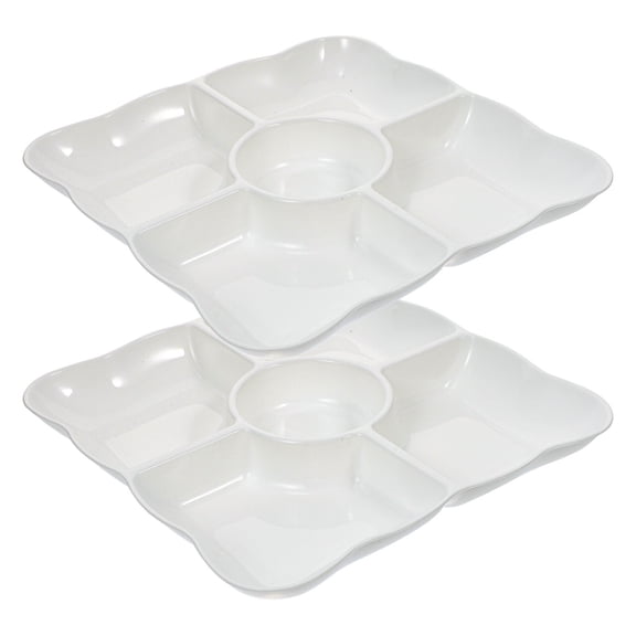 BESTYASH 2Pcs Simple Food Storage Tray White Multi-Grid Divided Plate for Kitchen and Gathering