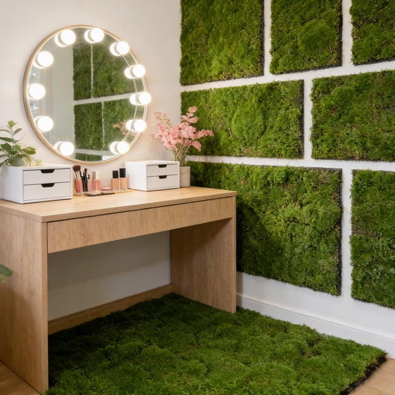BESTYASH 2-Pack Artificial Green Moss Mats for Crafting, Decoration, Simulation Moss Carpet for Home and Garden