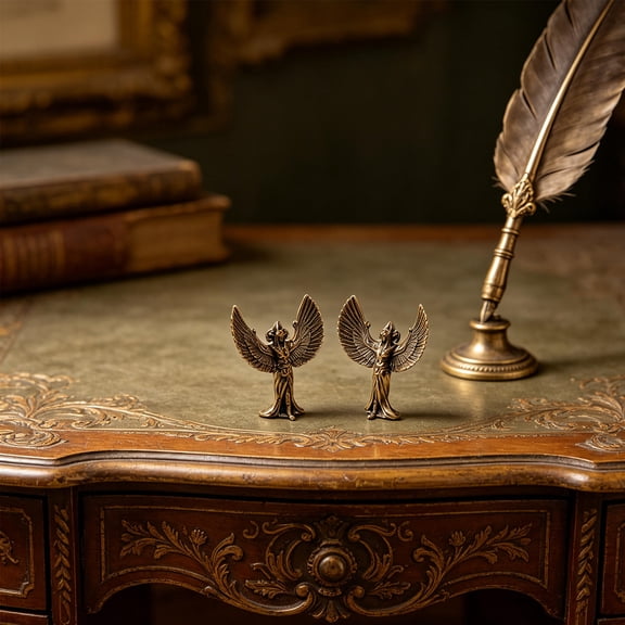 BESTYASH Set of 2 Small Brass Angel Figurines with Elegant Golden Patina for Home and Office Decorative Display