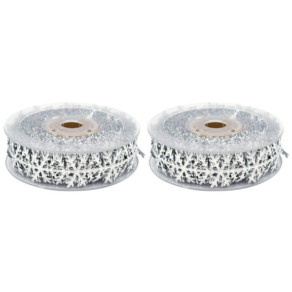 BESTYASH 2Pcs Snowflake Lace Trim Silver Polyester Chain Ribbon Design for Christmas Day Decoration