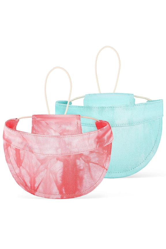 2Pcs Soft Cotton Pet Sun Visor Hat with Tie Dye Pattern and Adjustable Strap for Outdoor Travel