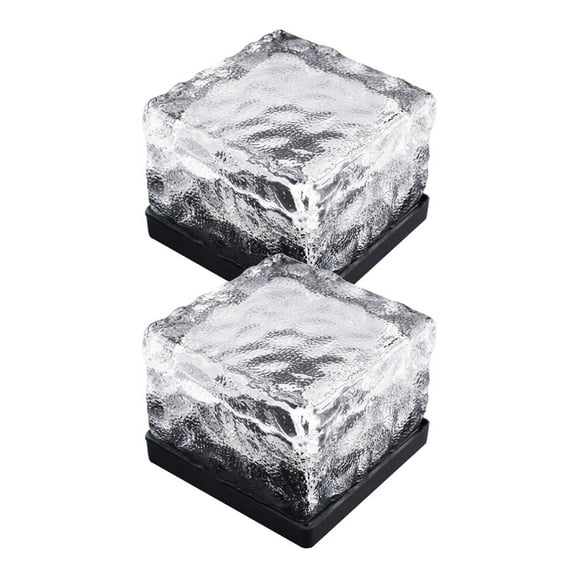 BESTYASH 2Pcs Solar Glass Brick Lights Warm Light LED Landscape Lighting for Patio Garden Lawn