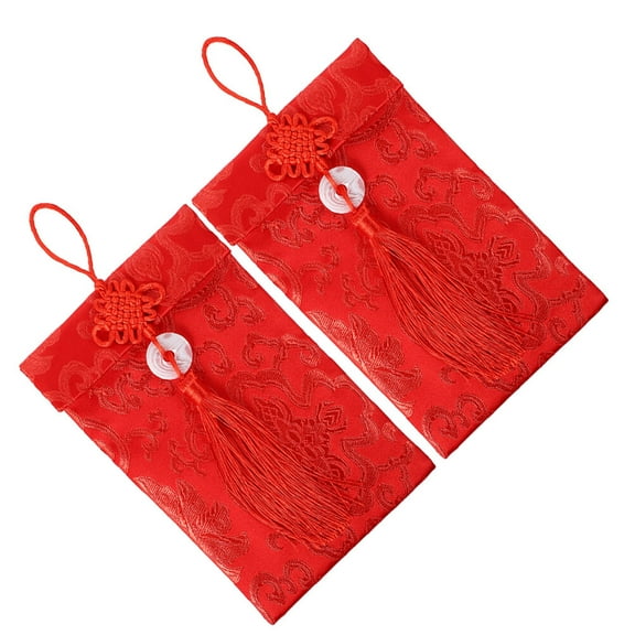 BESTYASH 2Pcs Spring Festival Red Envelope Brocade Silk Red Money Pocket with Decorative Knot