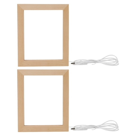 BESTYASH 2Pcs Table Picture Frame Khaki Wood Night Light Rectangular for Desk Accessory Room Decoration