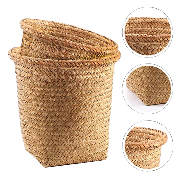 BESTYASH 2Pcs Versatile Light Brown Woven Basket with Straw Braid Material for Household Storage