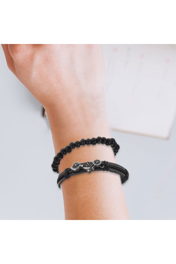 Men's Western Style Bracelets Set of 2 Multi Waxed Cord Adjustable Fashion Accessories