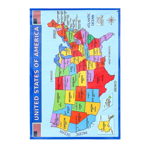 BESTYASH 2-Pack American Wall Map Poster, Multi-Color Geography Chart for Home, Classroom Education and Room Decoration