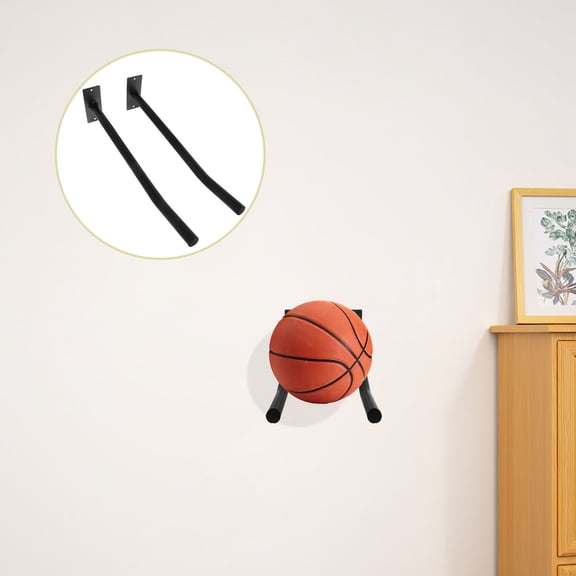 BESTYASH 2Pcs Wall Mounted Ball Storage Rack Football Basketball Volleyball Holder Black