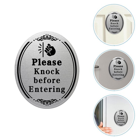 BESTYASH 2Pcs Waterproof Please Knock Before Entering Door Sticker Black Adhesive Sign for Home