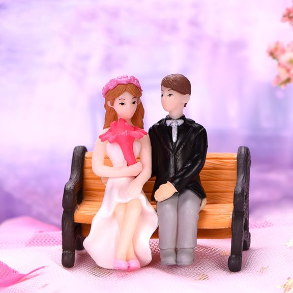BESTYASH 2Pcs Wedding Dress Ornament Plastic Couple Figurines for Home Car Decoration Assorted Colors