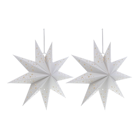 BESTYASH 2Pcs White Paper Star Lanterns Hollow Out Design Lampshade for Party Wedding Festival Decor