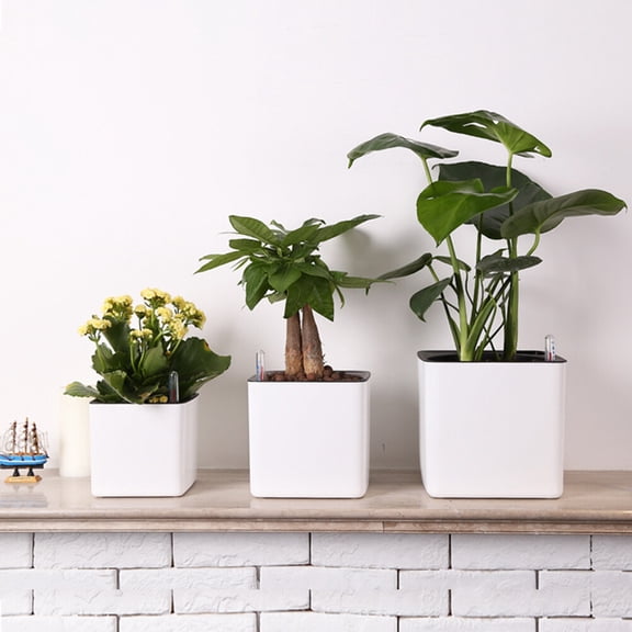 BESTYASH 2Pcs White Plastic Planter with Thick Cotton Rope and Detachable Inner Pot for Moist Soil