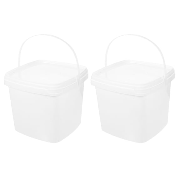 BESTYASH Set of 2 White Small Plastic Buckets with Lids, Leak-Proof Square Storage Containers, Portable and Convenient Handheld Tubs