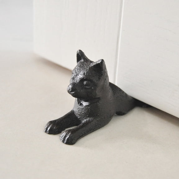BESTYASH 2-Pack Windproof Cast Iron Cat Door Stop with Sloped Design for Tile, Wood, and Carpet Floor