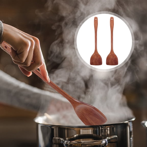 BESTYASH 2Pcs Wood Cooking Utensils Non-stick Long Handle for Home Kitchen Users
