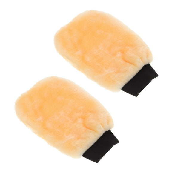 BESTYASH 2Pcs Yellow Wool Plush Car Detailing Mitts for Washing Waxing and Polishing Vehicles