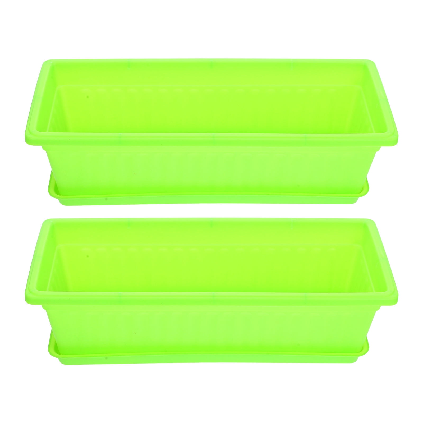 BESTYASH 2Sets Green Plastic Flower Planters with Saucer Durable Breathable Pots for Indoor Gardening