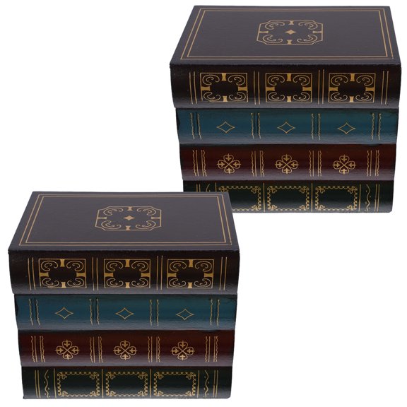 BESTYASH 2Sets Wooden Faux Book Boxes Decorative Vintage Book Shaped Storage Case with Concealed Slide Latch