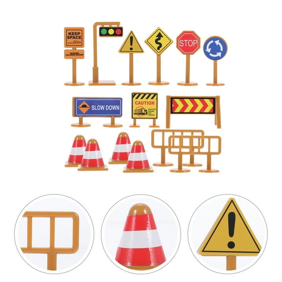 BESTYASH 2Sets Yellow Traffic Sign Models Road and Construction Signs Made of