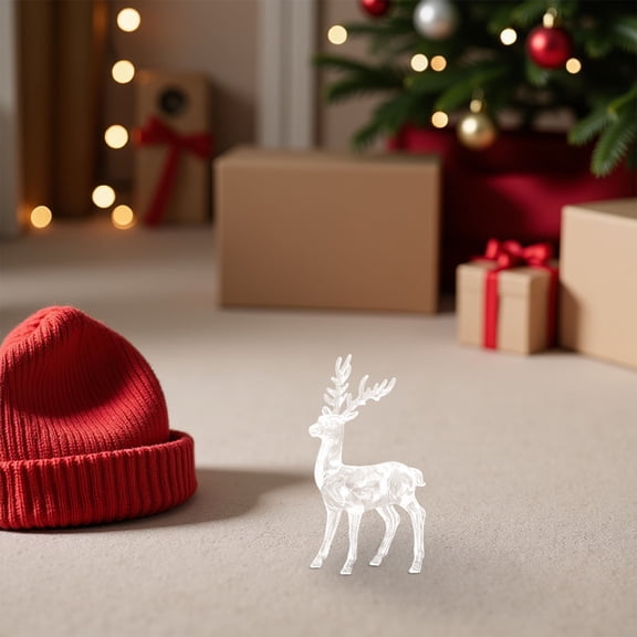 BESTYASH Set of 2 Acrylic Crystal Reindeer Ornaments Transparent Deer Figurines for Christmas Decoration