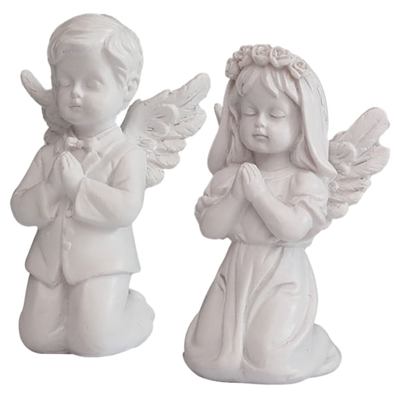 BESTYASH 2pcs Angel Decorations White Resin Figurines Gift for Birthday Festival Ornaments