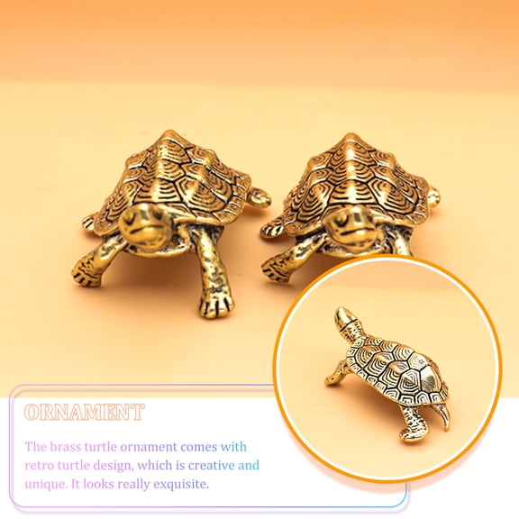 BESTYASH 2pcs Copper Figurine Brass Turtle Tabletop Ornament for Desktop Turtle Decor and Office Use