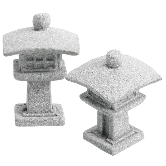 BESTYASH Mini Garden Decor Lantern Statue Grey Sandstone 2Pcs