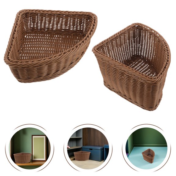 BESTYASH 2pcs Fanshaped Corner Storage Basket Set, Plastic Triangle Shelf