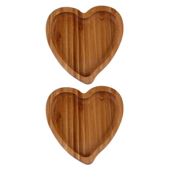 BESTYASH 2Pcs Heart Shaped Bamboo Wood Tray Rustic Farmhouse Storage Holder for Jewelry and Snacks