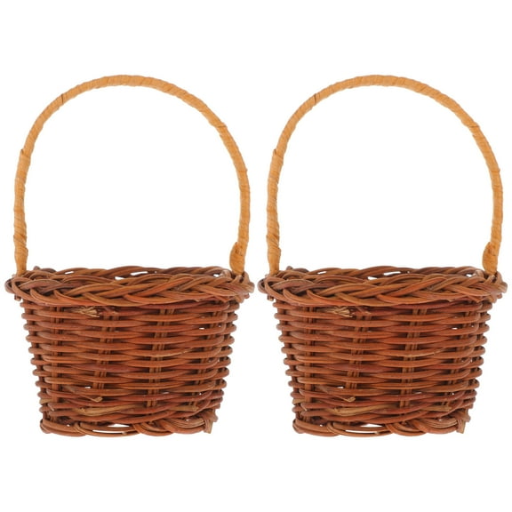 BESTYASH 2pcs Mini Round Basket Brown Rattan Storage for Party Planning