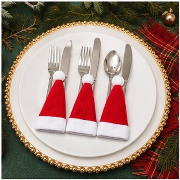 BESTYASH 30 Pcs Christmas Hat For Forks Cutlery Bags Cloth Home Decoration Family