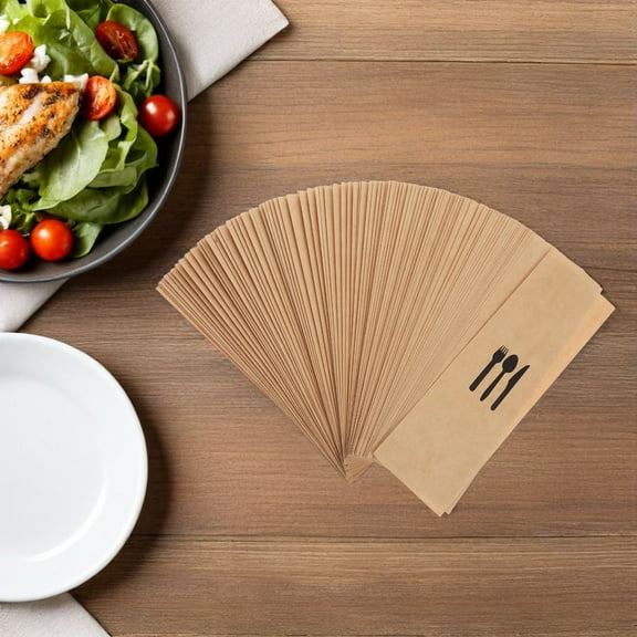 BESTYASH 300 Pieces Natural Texture Paper Cutlery Sleeves Utensil Holders for Catering, Parties, Events, and Restaurant Use