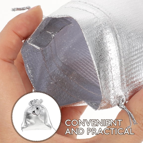 BESTYASH 30Pcs Plated Silver Organza Bags Small Drawstring Pouches Lightweight Multi Function Packaging Bags