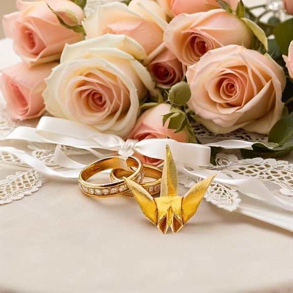 BESTYASH 30Pcs Paper Crane Banner Gold Origami Decorations for Wedding and Celebration Decor