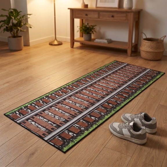 BESTYASH 3D Train Track Carpet Polyester Aisle Runner for Hallway and Christmas Party Decoration
