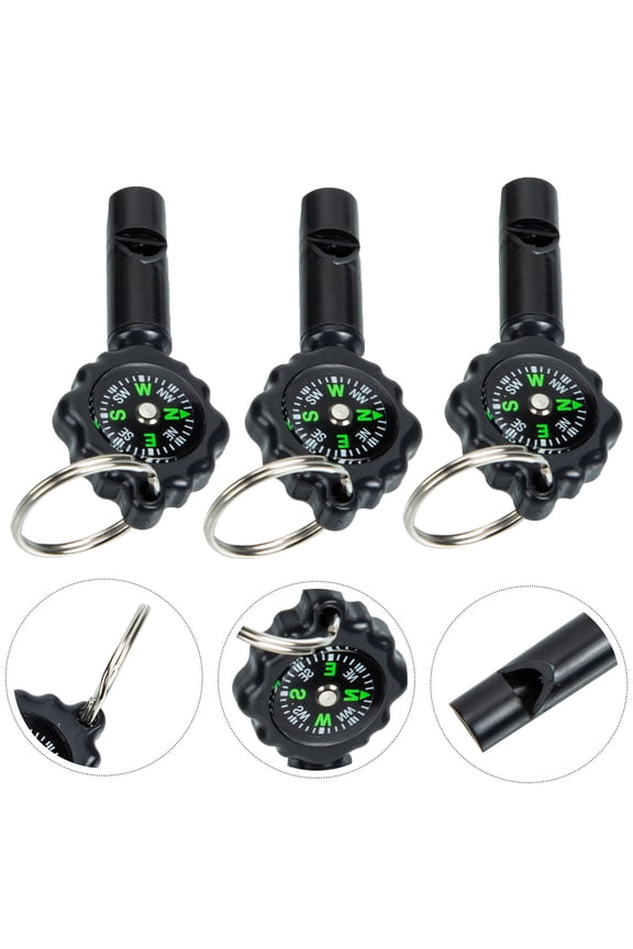 Survival Whistle Keychain Black ABS Multi-Function for Outdoor 3Pcs