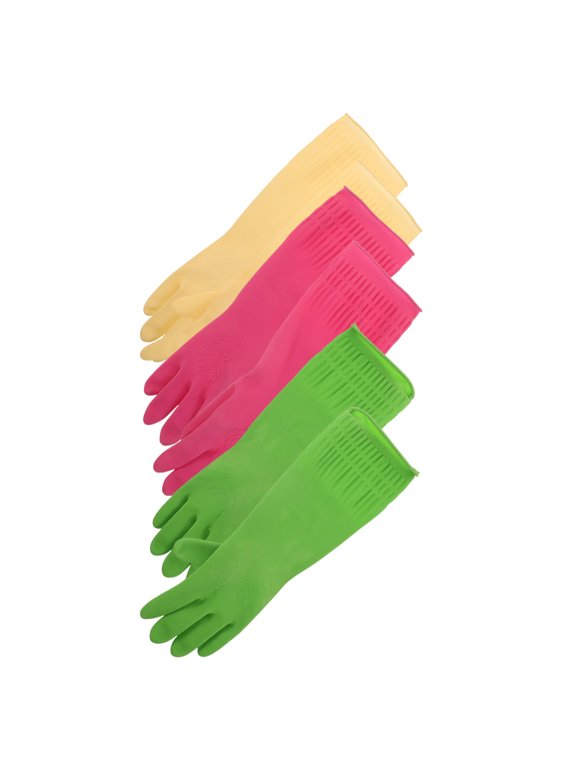 Heavy Duty Latex Gloves for Kitchen, Assorted Color, Extended Coverage, Splashproof, Non-Slip 3Pairs