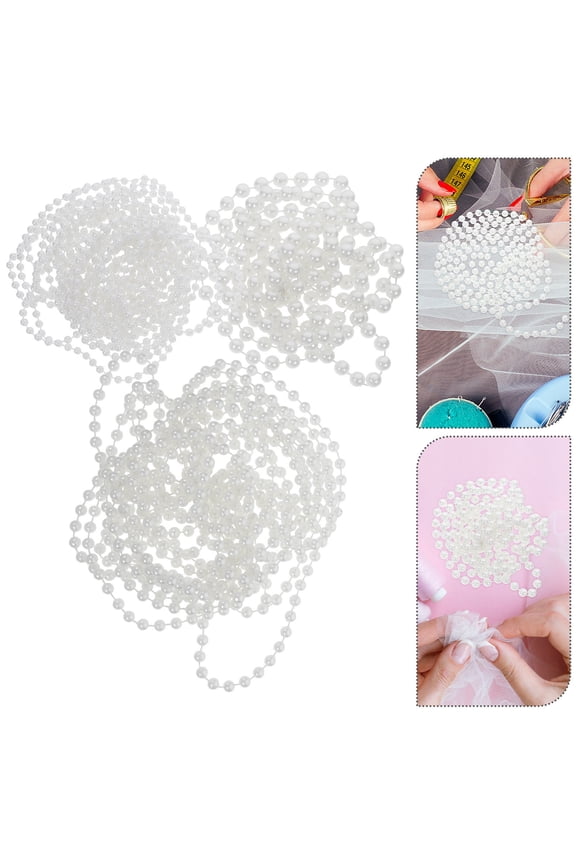 3Pcs Beaded Chain White Faux Roll for Crafting Elegant Bridal Hair Designs
