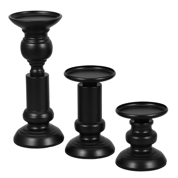 BESTYASH 3Pcs Black Metal Candlesticks Decorative Pillar Candle Holders for Table Centerpiece