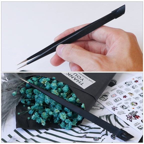 BESTYASH 3Pcs Black Nail Crystals Tweezers Stainless Steel for Nail Art Rhinestone and Craft Use