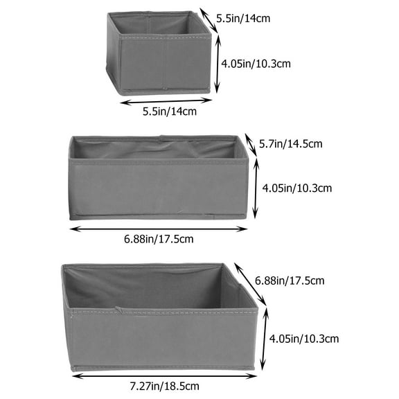 BESTYASH 3Pcs Clothes Organizing Storage Boxes Grey Foldable Daily Use Underwear Containers