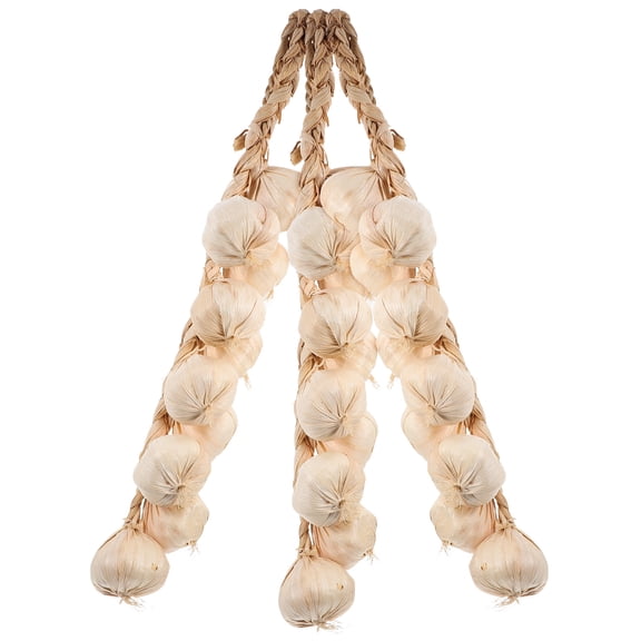 BESTYASH 3-Pack Decorative White Garlic Hanging Strings, Artificial Vegetable Decor for Farmhouse, Kitchen, and Supermarket Display
